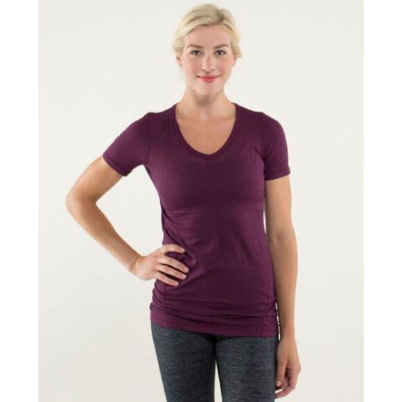 lululemon athletica Tops - Lululemon Karmady Short Sleeve Tonka Stripe Burnout Plum S